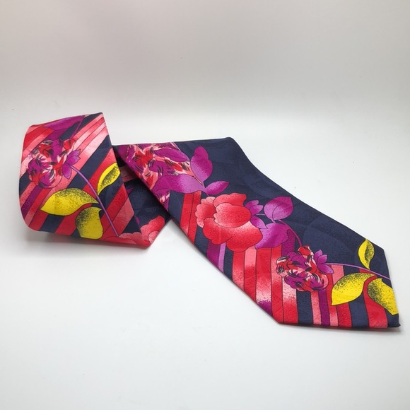 Giorgio Redaelli Gorgeous Colorful Floral Design Silk Tie. Made in Italy - Picture 3 of 9